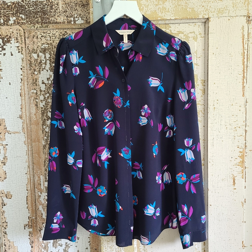 Rebecca Taylor Silk Floral Print Shirt Sz 0